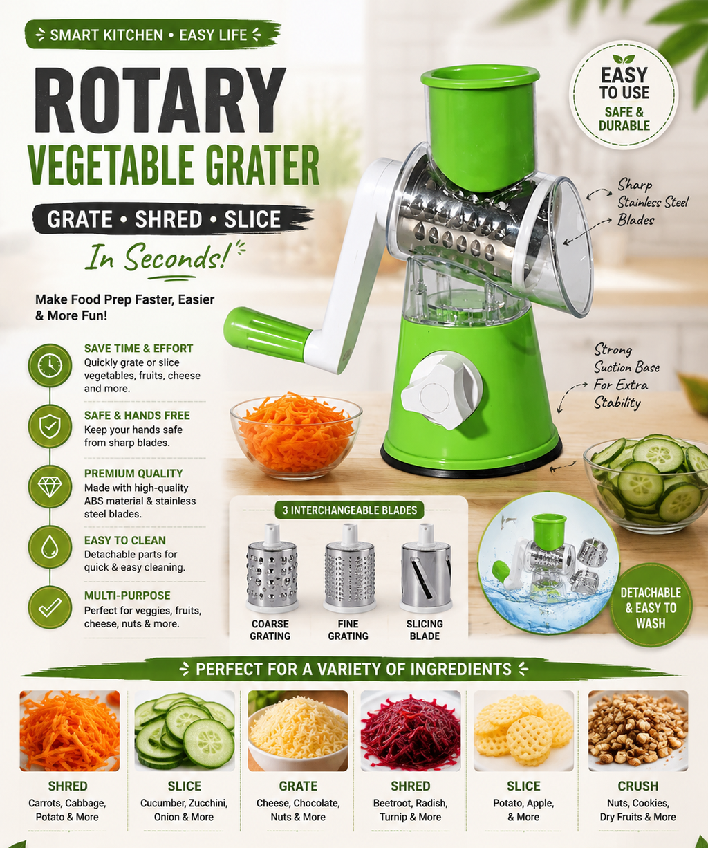 3-in-1 Manual Rotary Vegetable Slicer