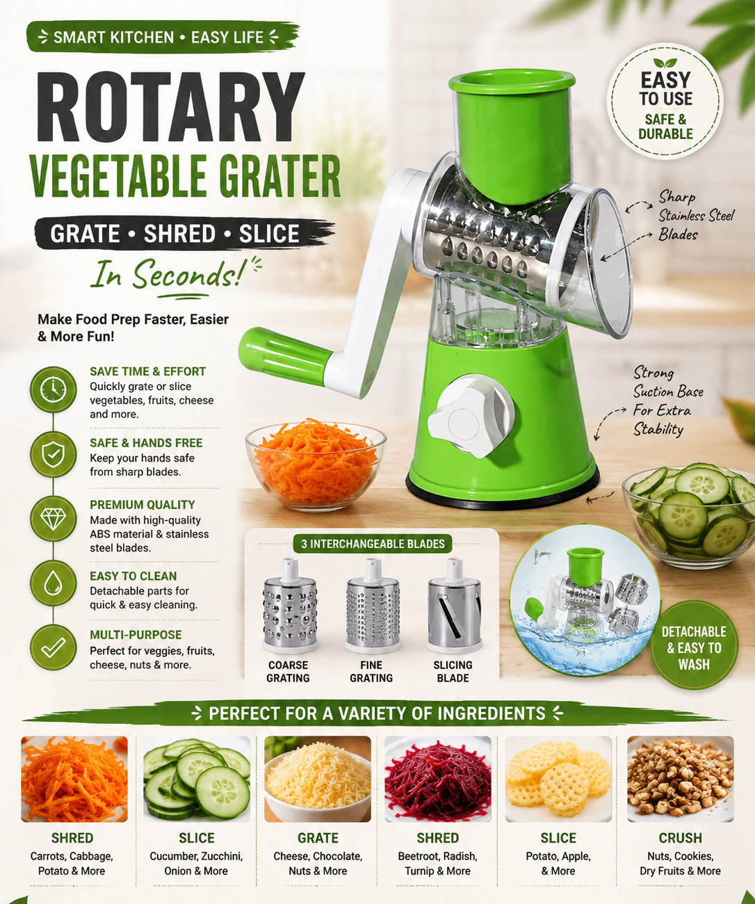 3-in-1 Manual Rotary Vegetable Slicer