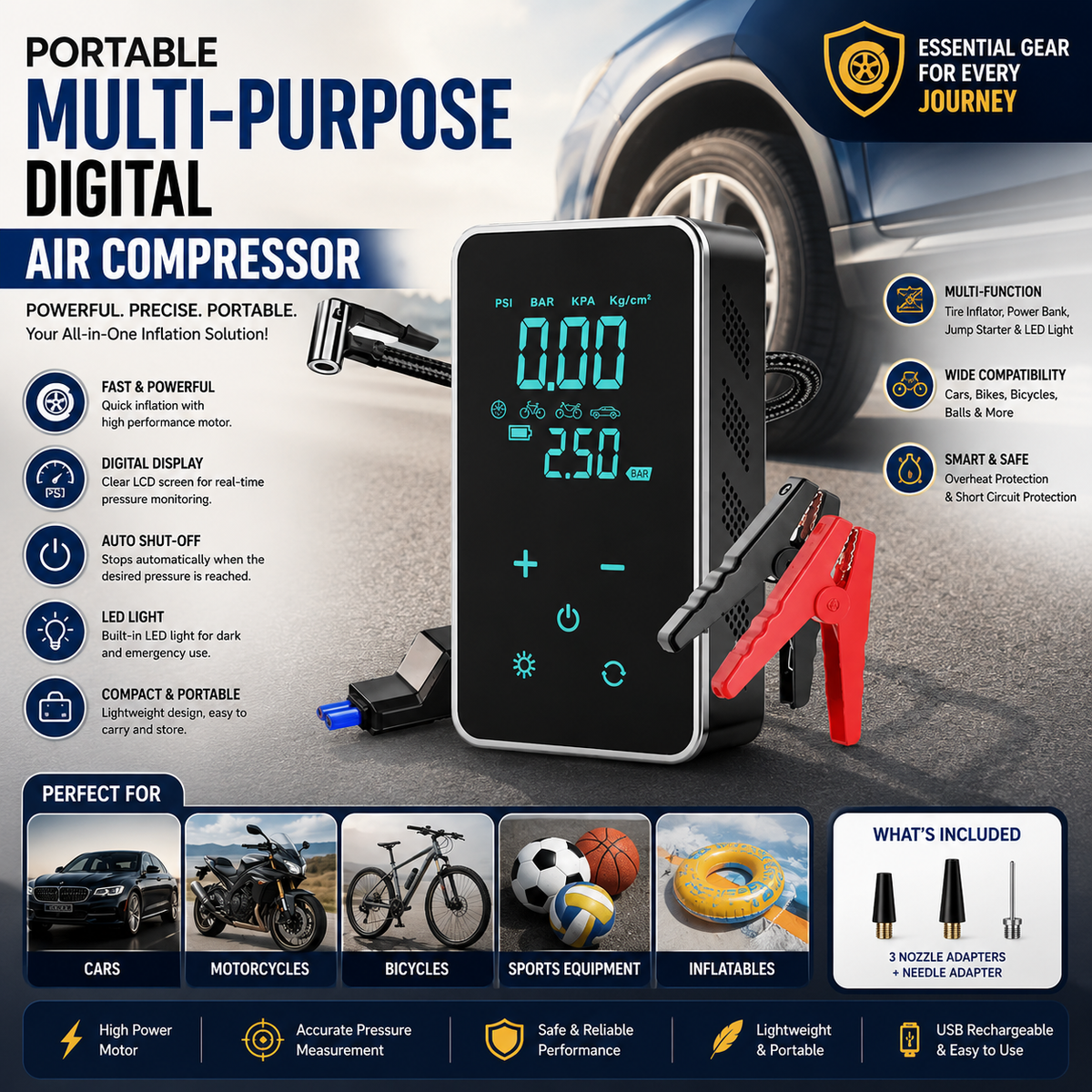 Portable Multi-Purpose Digital Air Compressor