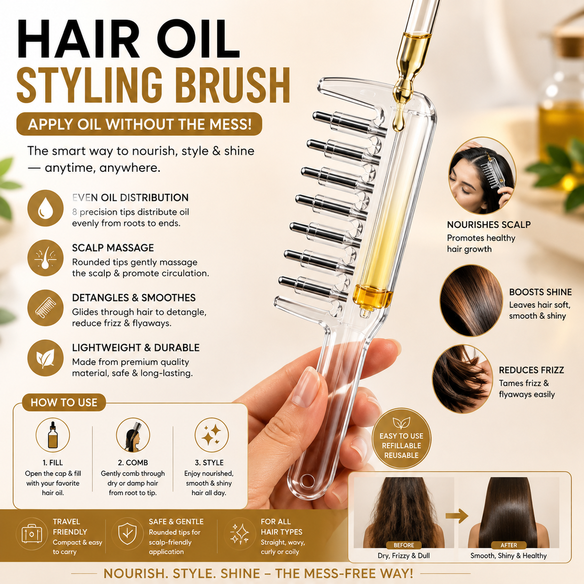 Hair oil styling Brush