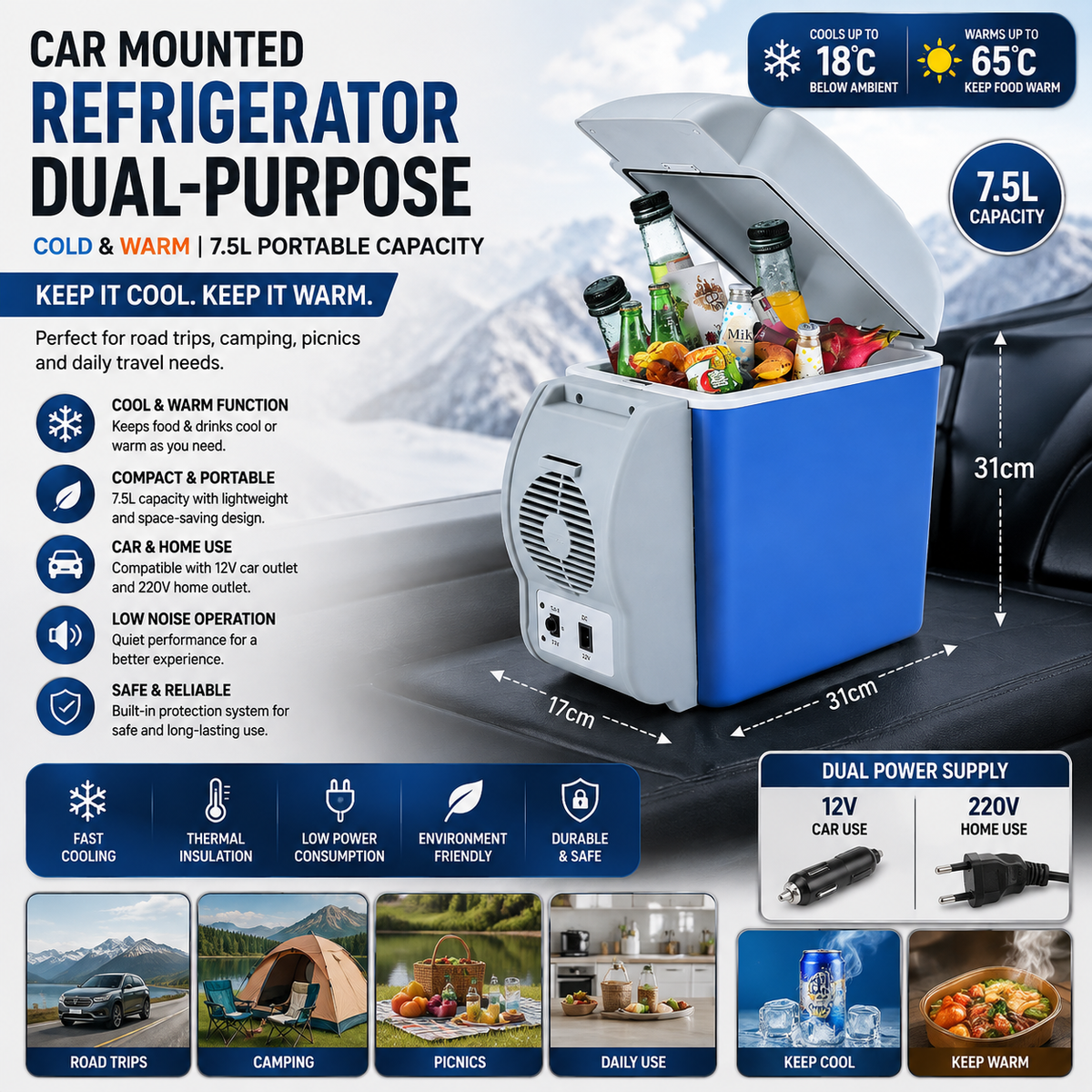 Car Mounted Refrigerator Dual-purpose 7.5L Portable Car Small Cold And Warm
