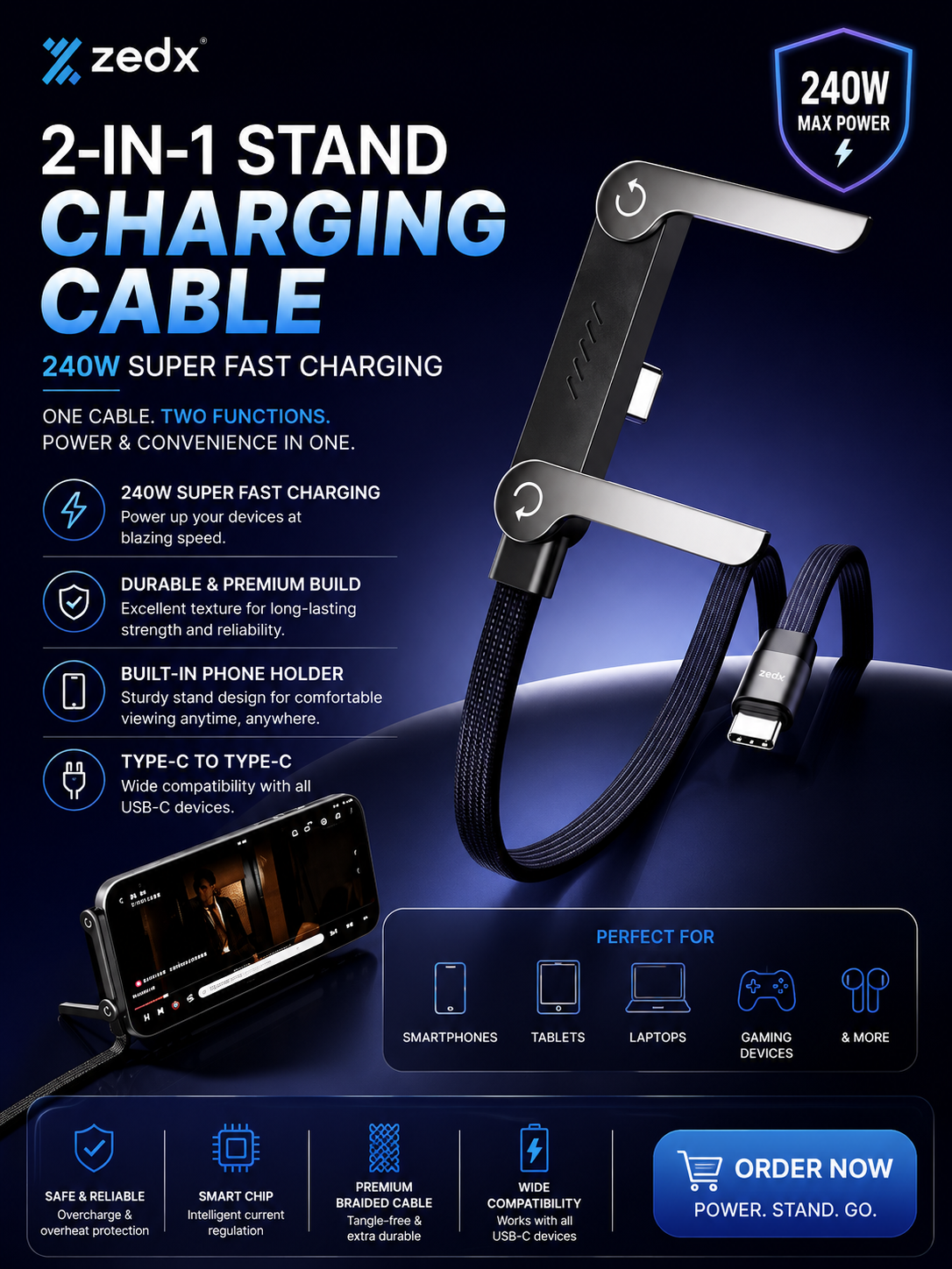 2-in-1 Stand Charging Cable