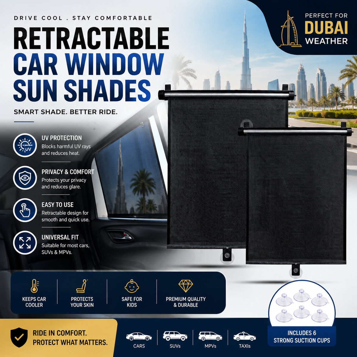 Retractable Car Window Sun Shades